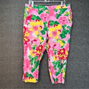 Charter Club Pants Petite Womens PXL Multicolor Floral Linen Capri Crop Pull On